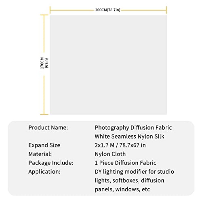 Meking 라이트 디퓨저 확산 패브릭 2 야드 x 67 인치 /2 x 1.7 미터 사진 소프트 박스, 라이트 텐트 및 라이트 모디파이어용 나일론 실크 화이트 원활한 조명 수정자