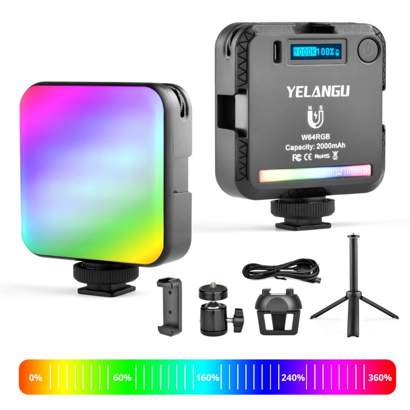 YELANGU RGB 카메라 조명: 휴대용 LED 비디오 조명으로 DSLR 사진 품질을 향상하세요! 2000mAh 배터리, 2500-9000K 조정 가능한 색온도, 자기 흡인력, CRI 95+ 및 부드러운 조명!