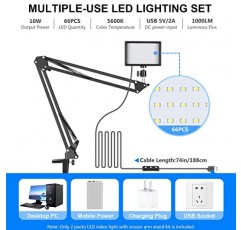 줌 통화 회의/원격 작업/자체 방송/YouTube 비디오/라이브 스트리밍을 위한 Newks 화상 회의 조명 키트: 가위 암 스탠드 및 컬러 필터가 포함된 조광 가능 5600K LED 비디오 조명 2팩