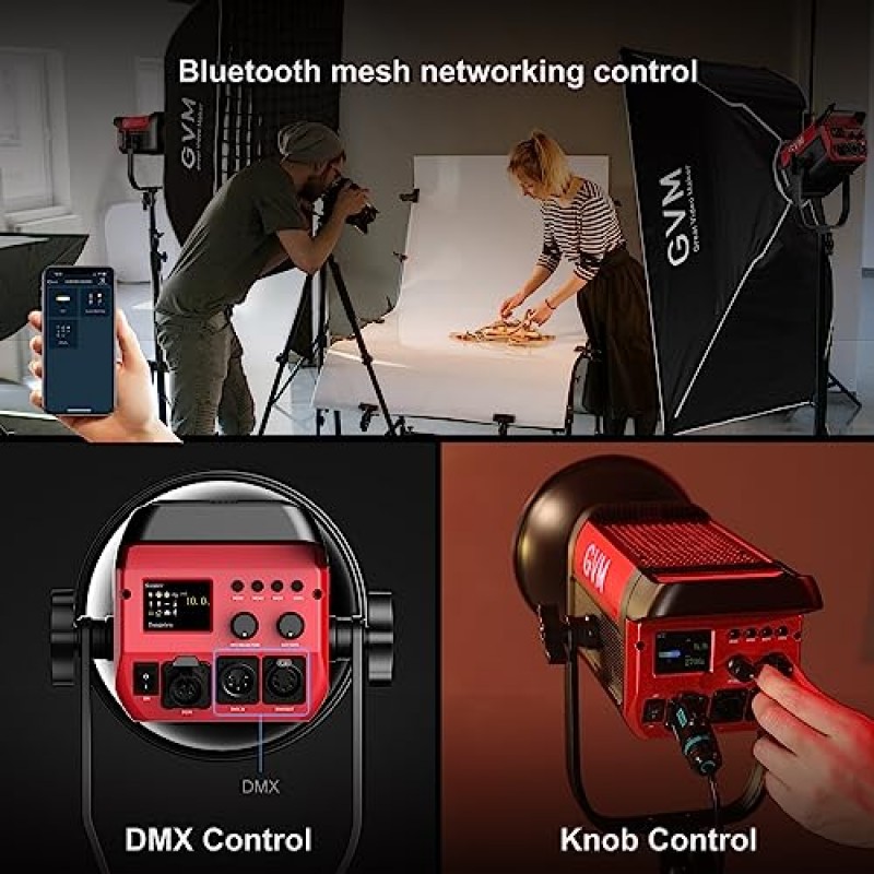 GVM 200W LED 비디오 조명, Bluetooth 메시 네트워크/DMX 제어 기능이 있는 PRO SD200B 사진 조명 키트, YouTube, 영화용 2700K-6800K 스튜디오 조명 연속 조명 키트, 45400lux/1m, 12 장면 효과