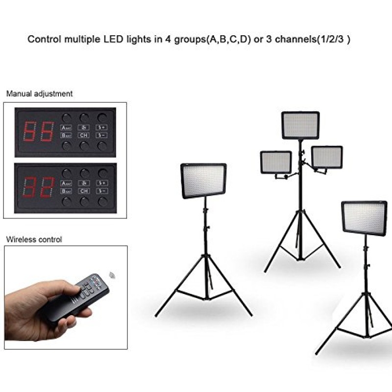 Mcoplus LED-720 2.4Ghz 무선 원격 디밍 가능 울트라 파워 전문 비디오 Led 라이트 키트 YouTube 스튜디오 컴코더 DV 카메라 비디오 사진 +2 개 NP-970배터리 + 충전기