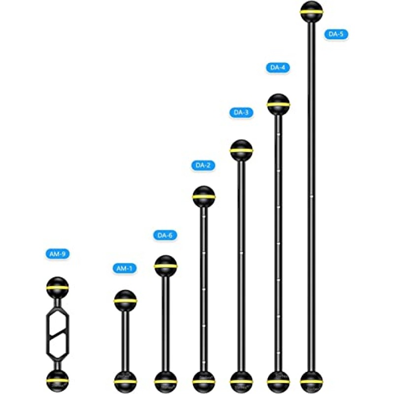 초경량 이중 암, 암 시스템 커넥터 볼, 1개 알루미늄 합금 16인치 이중 볼 암, 비디오 조명/다이빙 카메라 트레이용 헤드 확장, 접착제 없이 통합, 방수 및 방청