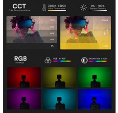 Godox LED6R RGB 비디오 조명, 360° 풀 컬러 LED 카메라 조명, HSI 조정 가능한 36000 색상, CCT 바이컬러 3200K~6500K, CRI 95,13 장면 모드, 휴대용 사진 조명 지원 자기 매력