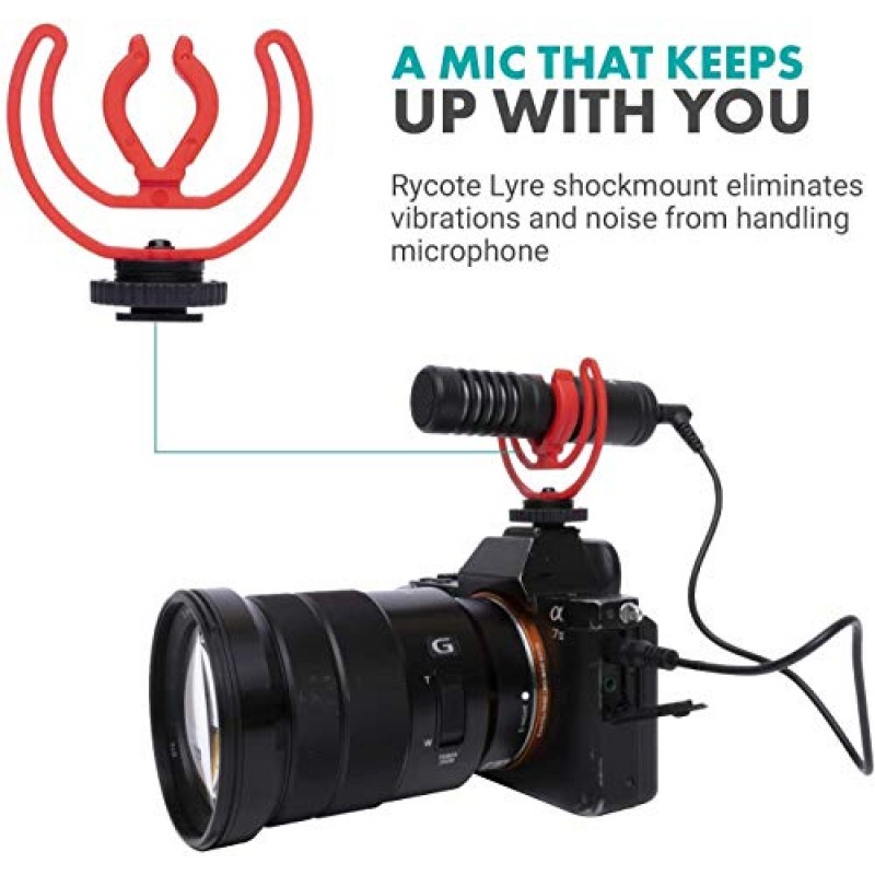 Rycote Lyre 쇼크 마운트가 포함된 USB-C 스마트폰/카메라용 Movo VXR10-PRO 외부 비디오 마이크 - 안드로이드/DSLR 카메라와 호환되는 소형 샷건 마이크 및 액세서리 - 배터리가 필요 없는 DSLR 마이크