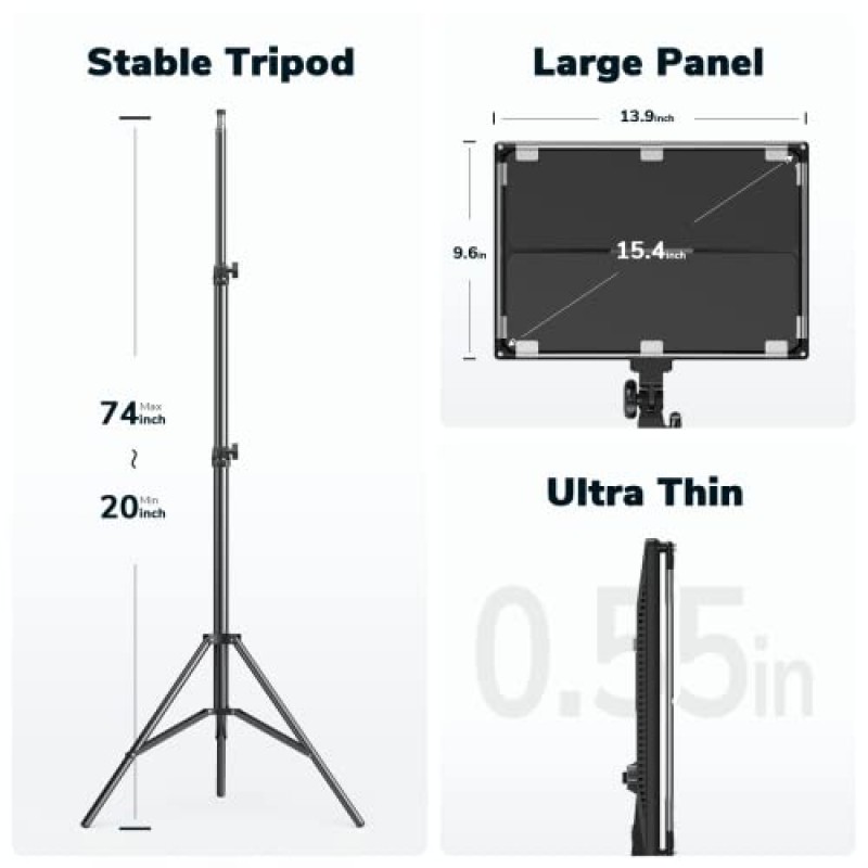 Dazzne D50 사진 조명(반도어 포함), 2팩 15.4인치 LED 비디오 조명(리모컨 포함), 라이브 스트리밍/웨딩 촬영/비디오 녹화/스튜디오/영화용 45W 3000K-8000K 조광 가능 이중 컬러 패널 조명