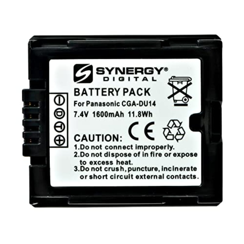 Synergy 디지털 캠코더 배터리, Panasonic SDR-H18 캠코더와 작동, (리튬 이온, 7.4V, 1600 mAh) 초고용량, Panasonic CGA-DU14U 배터리와 호환 가능