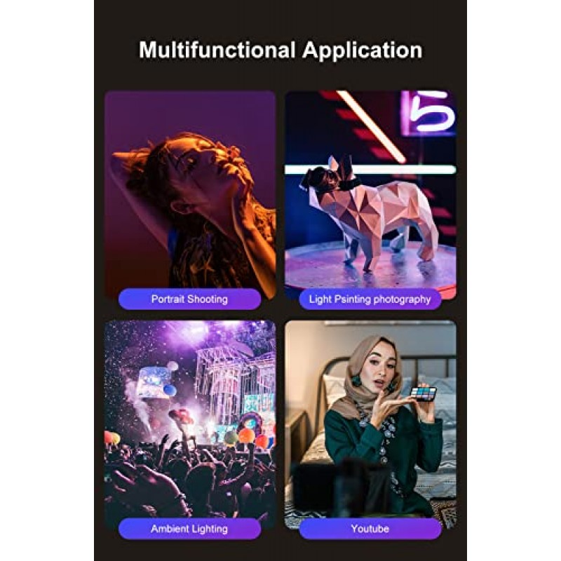 FUNSNAP RGB 비디오 조명, LED 카메라 조명 360° 풀 컬러 콜드 슈, 2000mAh 충전식 CRI 96+ 2500-9900K 밝기 조절 가능, Canon Sony DSLR Gopro DJI Osmo 동영상 블로깅용 휴대용 사진 조명