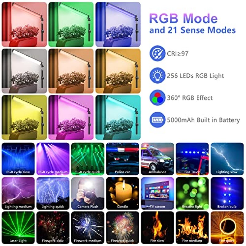 2 팩 RGB LED 비디오 조명 완드 키트, QEUOOIY 360° 풀 컬러 2500-9500K LED 사진 조명 스틱, 32-77.6