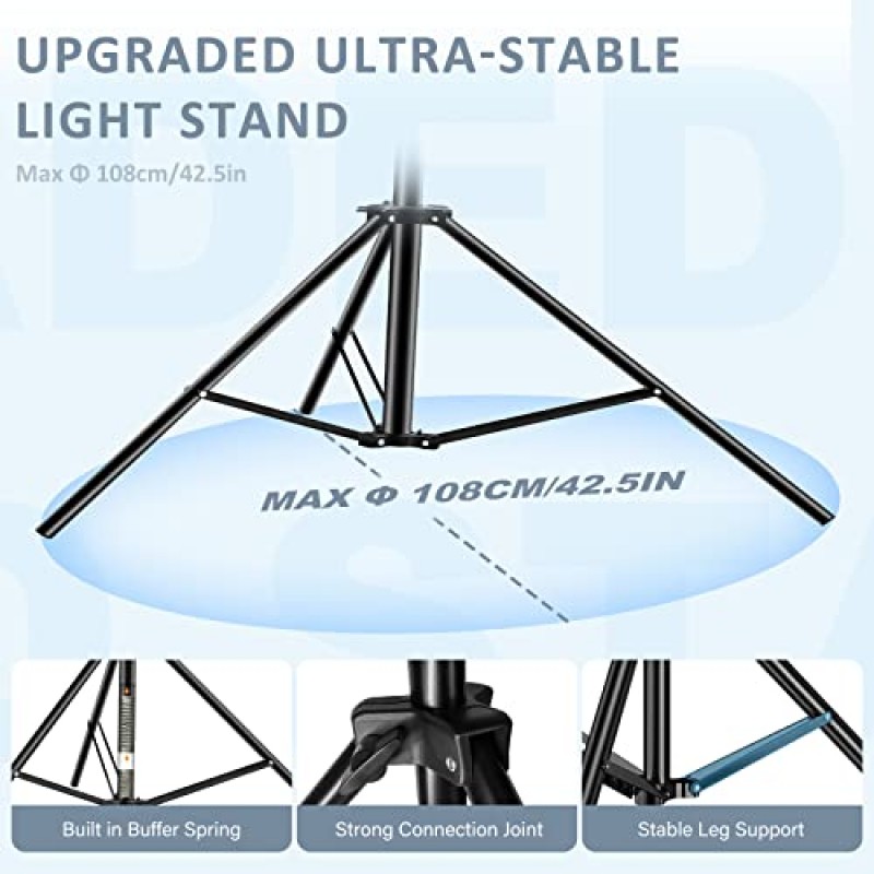 iFongsh 9.2 피트/280 CM/110' 라이트 스탠드 사진, 휴대용 가방이 포함된 알루미늄 스프링 쿠션 사진 라이트 스탠드, 플래시, 소프트박스, 배경, 카메라 및 링 라이트에 적합