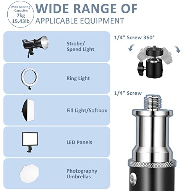 iFongsh 9.2 피트/280 CM/110' 라이트 스탠드 사진, 휴대용 가방이 포함된 알루미늄 스프링 쿠션 사진 라이트 스탠드, 플래시, 소프트박스, 배경, 카메라 및 링 라이트에 적합