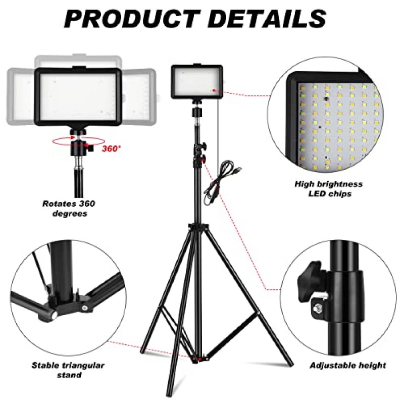 조정 가능한 삼각대 스탠드 및 컬러 필터가 포함된 6팩 LED 비디오 조명 키트 밝기 조절이 가능한 휴대용 사진 조명 태블릿용 LED 스튜디오 스트리밍 조명 낮은 각도 촬영, 인물 사진 촬영