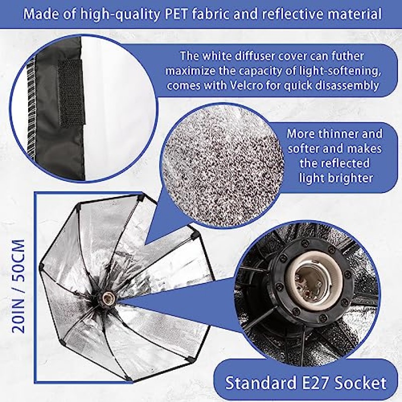 옥타곤 소프트박스 조명 키트, 리모컨 2개/ 3000-7500K 150W LED 전구 2개, 전방위 360° 조정 소프트박스, 비디오 녹화 및 사진 촬영을 위한 사진 연속 조명 키트