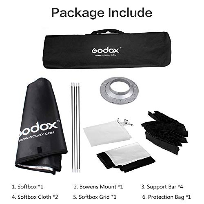 Godox 스튜디오 소프트박스 Godox 스피드라이트 소프트박스 60x90cm 직사각형 소프트박스 인물 사진용 그리드 보웬스 사진 조명 제품 사진 스튜디오 플래시 (SB-FW6090)