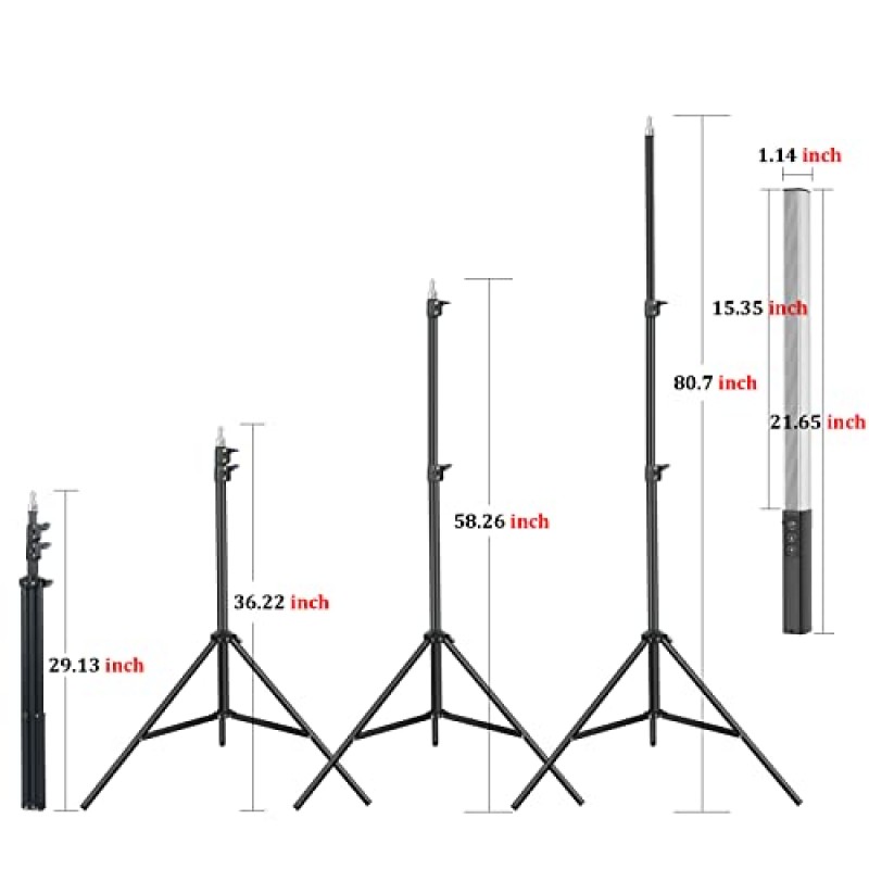 RGB LED 비디오 라이트 완드, LUXCEO 디밍 가능 LED 사진 라이트 스틱, 29' ~ 81' 라이트 스탠드 및 볼 헤드, 사진 스튜디오 조명 키트, CCT 3000K-6000K 및 36가지 색상