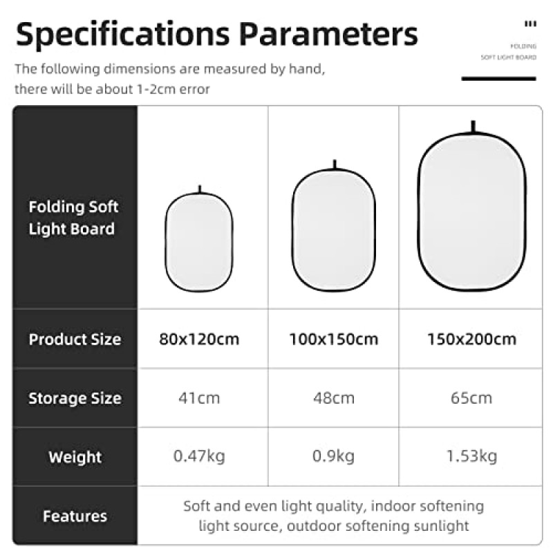 AMBITFUL 사진 스튜디오 조명 반사판 확산 보드, 태양 반사판 확산, 스튜디오 사진 조명 및 실외 조명용(80x120cm 소프트보드)
