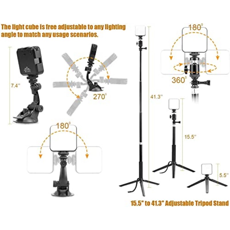 삼각대 스탠드 및 흡입 컵이 포함된 Gearmatte Led 비디오 조명, 메이크업/블로깅/라이브 스트리밍/사진용 휴대용 화상 회의 조명 디밍 가능 패널