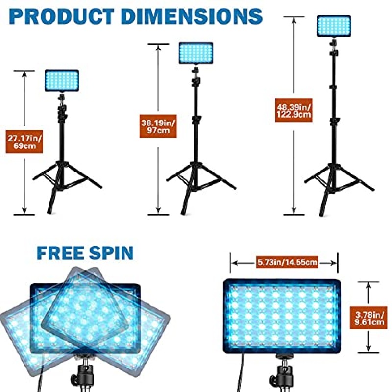 2팩 RGB LED 사진 조명, 삼각대 스탠드가 있는 LED 패널 조명 4개의 흰색 필터 밝기 조절이 가능한 연속 테이블 상단 화상 회의용 USB 충전 스튜디오 조명 Zoom YouTube TikTok