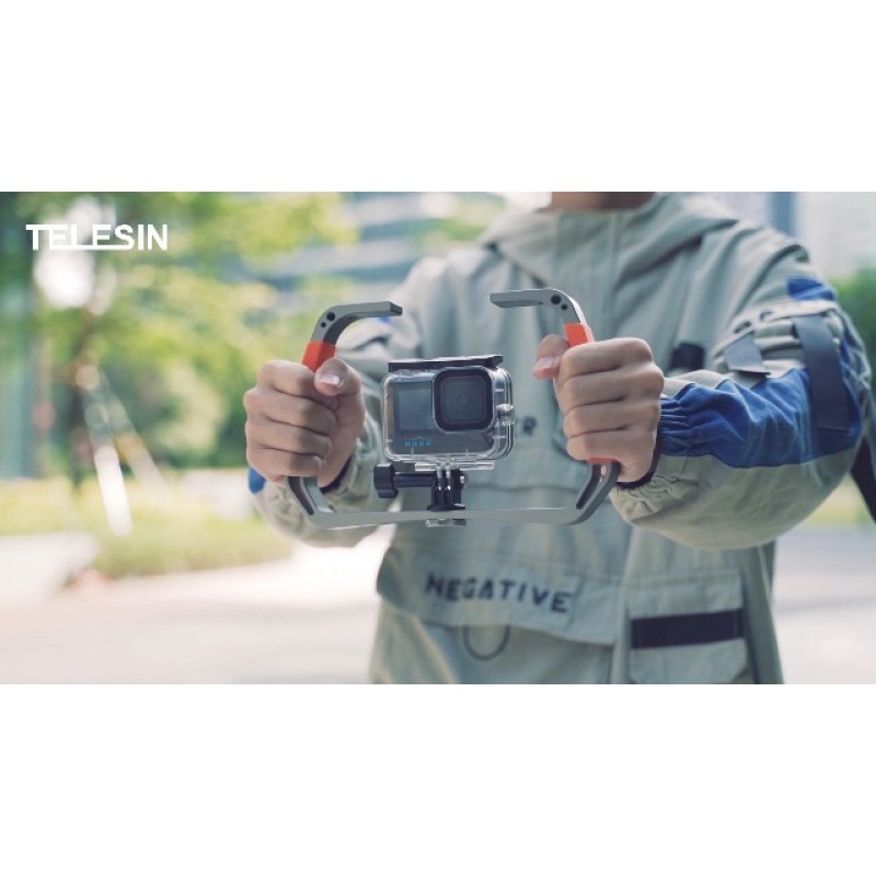 TELESIN Diving Rig 다이브 트레이 마운트 비디오 라이트 GoPro Max Mini Hero 용 핸드 헬드 안정기 12 11 10 9 8 7 6 5 Insta360 X3 GO3 DJI Action 3 4 카메라 방수 케이스 수중 스노클링 액세서리