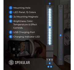 28개의 95-CRI LED 및 5가지 효과를 갖춘 Spekular LED 조명 랩, 자석 휴대용 LED 조명 지팡이로 Spiffy | 사진, 비디오그래피, 브이로깅, 콘텐츠 제작용 | KYU-6 바이컬러