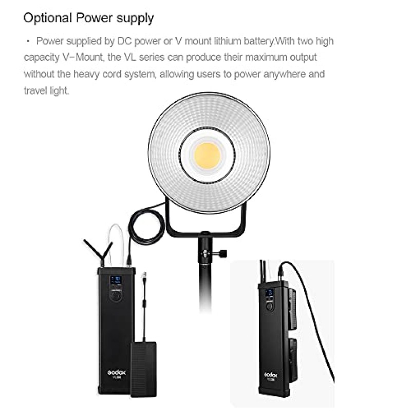 Godox VL300 LED 비디오 조명, BD-04 반도어 키트 포함, 77000Lux@1m, 300W 5600K 일광 균형 보웬스 마운트, CRI 96 TLCI 95, 77000Lux@1m, V-마운트 플레이트 컨트롤러 박스 포함