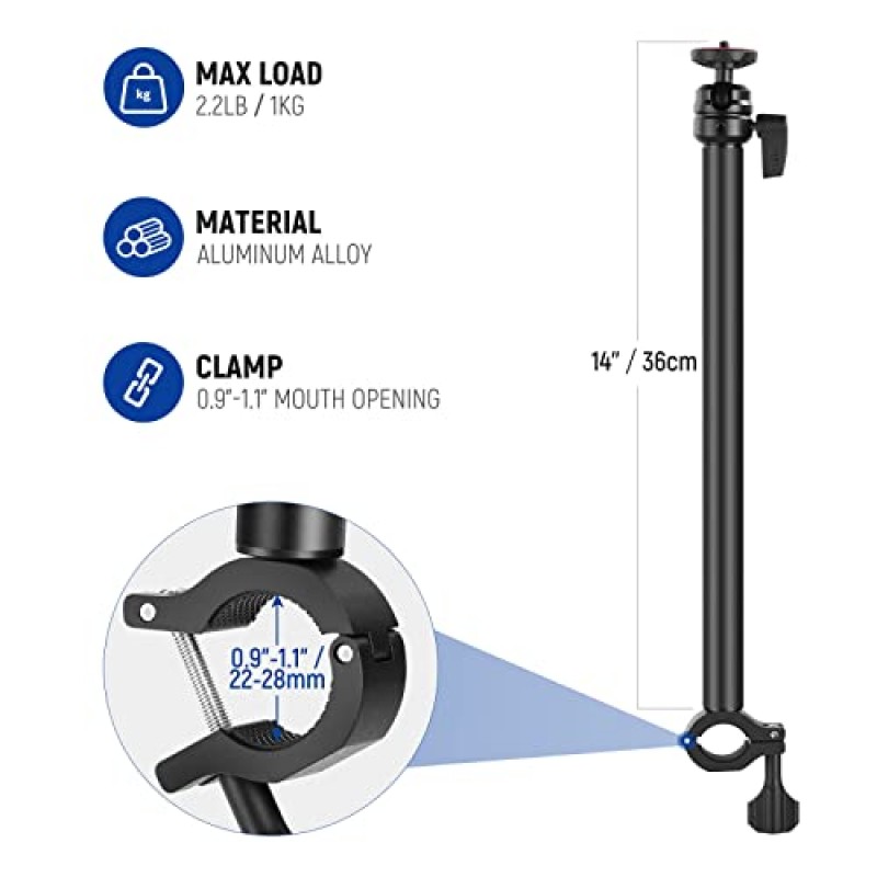 NEEWER 14.2인치/36cm 유연한 고정 암, 360° 회전 볼 헤드가 있는 카메라 마운트 스탠드 오버헤드 확장 암 및 DSLR 및 미러리스 카메라, 휴대폰, LED 비디오 조명, 웹캠, CR221A용 조절 가능한 클램프