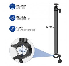 NEEWER 14.2인치/36cm 유연한 고정 암, 360° 회전 볼 헤드가 있는 카메라 마운트 스탠드 오버헤드 확장 암 및 DSLR 및 미러리스 카메라, 휴대폰, LED 비디오 조명, 웹캠, CR221A용 조절 가능한 클램프