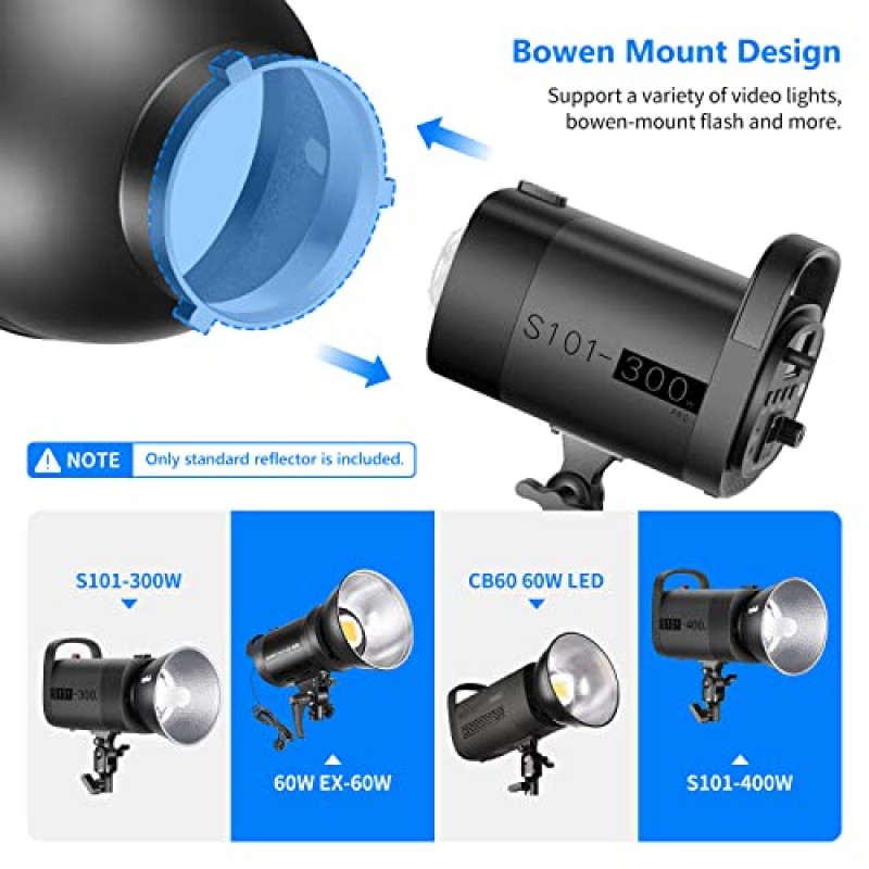 Neewer CB60, CB100, CB150, Vision 4, Vision 5, ML300, S101-300W/300W PRO/400W/400W PRO와 같은 Bowens Mount Studio 플래시 비디오 라이트용 Neewer 7'/18cm 표준 반사경 디퓨저 램프 갓 접시