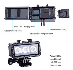 Suptig 다이빙 라이트 고출력 디밍 가능 방수 LED 비디오 라이트 야간 조명 다이빙 수중 라이트 방수 147ft(45m) Gopro Hero 9 Hero 8/ Hero 7/Hero 5/6/5S/4/4S/3+/2/ AKASO YI Action