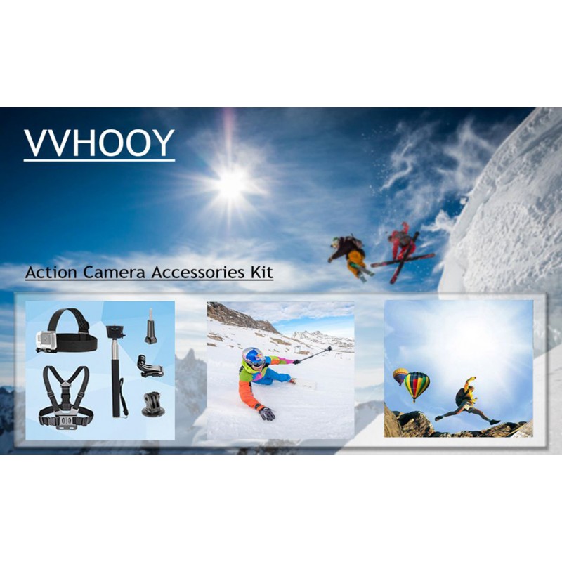 VVHOOY 3 in 1 범용 액션 카메라 액세서리 키트 - 헤드 스트랩 마운트/가슴 하니스/Gopro Hero와 호환되는 셀카봉 12 11 10 9 8 7 6 5/AKASO EK7000/V50/Brave 7/Dragon 터치 액션 카메라