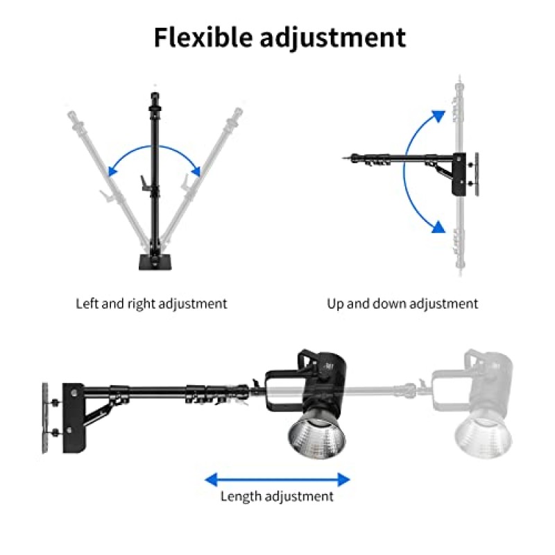 Selens 벽 마운트 삼각형 붐 암 39.37인치/100cm, 링 라이트 마운트 지원 ​​스튜디오 비디오 조명, 모노라이트, 사진, 소프트박스, 반사경을 위한 180° 유연한 회전