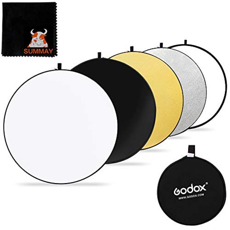 GODOX 24인치 60cm 5-in-1 접이식 원형 휴대용 디스크 라이트 반사경(스튜디오 및 사진용 가방 포함) - 골드, 실버, 블랙, 화이트, 반투명.