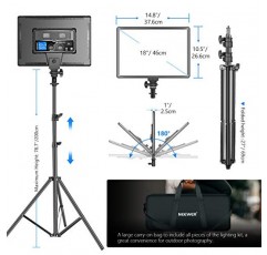 Neewer 18인치 LED 비디오 조명 패널 조명 키트(리모컨 포함), 2팩 45W 조광 가능 이중 색상 +조명 스탠드, 게임/라이브 스트리밍/YouTube/사진용 3200K~5600K 소프트 라이트 CRI 97+ 4800Lux