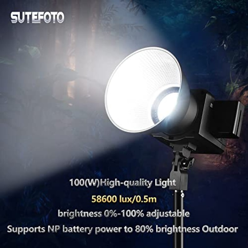 Sutefoto 100(W) LED 비디오 조명 2800K-10000K 이중 색상 연속 조명, 58600 Lux/0.5m, CRI 96+, TLCI 95+(APP 제어/원격 제어 포함). 영화 녹화를 위한 스튜디오 조명.