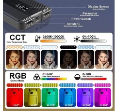 IVISII G2 포켓 RGB 카메라 조명, 32Wh 내장 4300mAh 충전식 배터리 360°풀 컬러 범위 9가지 조명 효과, 알루미늄 합금 본체가 포함된 2600-10000K LED 비디오 조명 패널, 조정 가능한 삼각대 스탠드