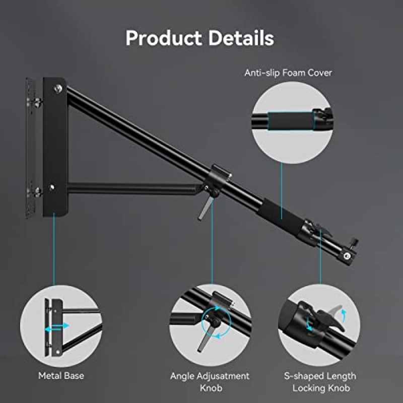 SmallRig 148CM 벽 마운트 라이트 스탠드 붐 암(삼각형 베이스 포함), 사진 스튜디오용 180° 조정 가능한 링 라이트 벽 마운트, COB 조명, 소프트박스, RA-W150-4172