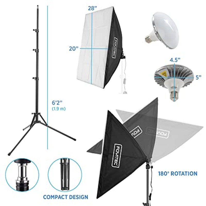 Fovitec Spectra 3등 LED 연속 소프트박스 조명 키트(50W LED 램프 2개, 20인치 x 28인치 고정 헤드, 비디오 제작용 휴대용 가방 1개 포함)