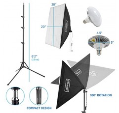 Fovitec Spectra 3등 LED 연속 소프트박스 조명 키트(50W LED 램프 2개, 20인치 x 28인치 고정 헤드, 비디오 제작용 휴대용 가방 1개 포함)