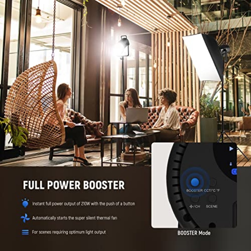 NEEWER CB200B 210W LED 비디오 조명, 2.4G/APP 원격 제어, 모든 금속 바이 컬러 COB 연속 출력 조명, Bowens 마운트 90000Lux/1m 2700K-6500K CRI/TLCI97+ 비디오 녹화를 위한 12가지 효과