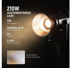 NEEWER CB200B 210W LED 비디오 조명, 2.4G/APP 원격 제어, 모든 금속 바이 컬러 COB 연속 출력 조명, Bowens 마운트 90000Lux/1m 2700K-6500K CRI/TLCI97+ 비디오 녹화를 위한 12가지 효과