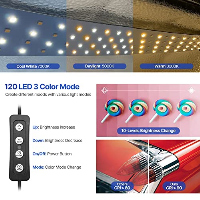 LimoStudio 24인치 큐빅 라이트 박스, 120 LED 사진 촬영 텐트, 4000LM 밝기 및 색상 조절 가능, 공기 부유 천장 클립 및 물체 설치 위치 지정용 끈적끈적한 점토, 보석 및 미니어처, AGG2279