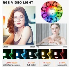 RGB LED 비디오 조명, 삼각대 및 휴대폰 홀더가 있는 카메라 조명의 휴대용 소형 LED, YouTube 조명 비디오 녹화용 풀 컬러 2500-8500K 사진 조명 패널 TikTok Vlogging