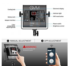 GVM 2팩 LED 비디오 조명 키트(APP 제어 포함), 비디오 사진용 디지털 디스플레이 밝기 10~100%의 이중 색상 가변 2300K~6800K, CRI97+ TLCI97 LED 비디오 조명 패널 +반도어