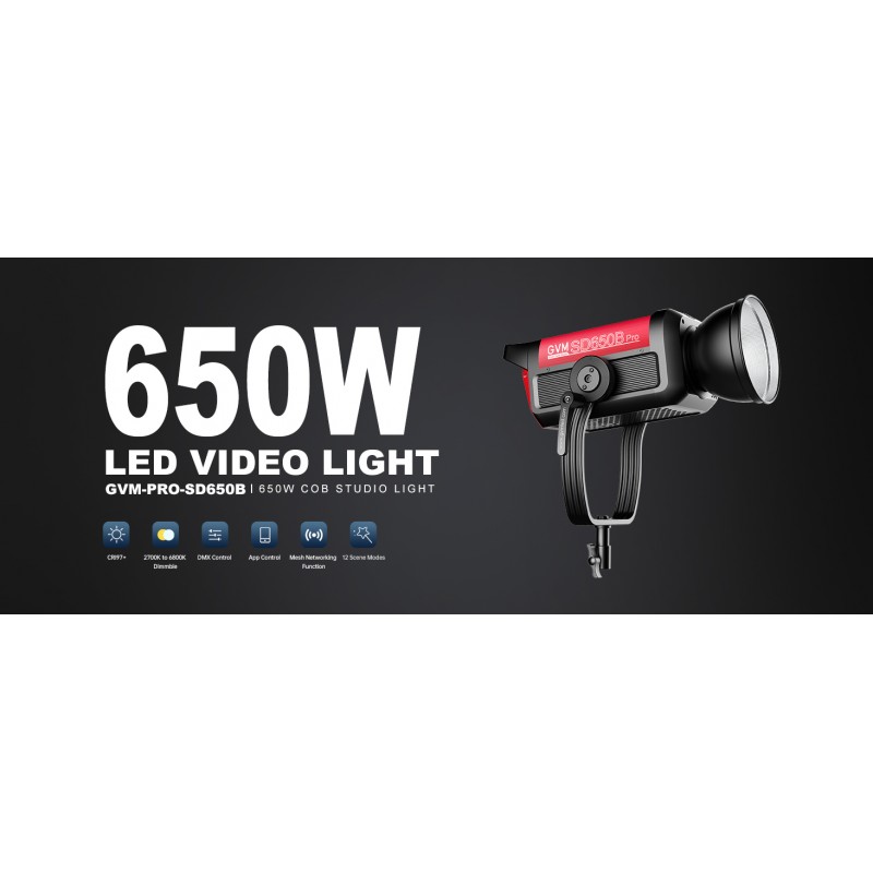 GVM Pro SD650B 650W LED 비디오 조명, Bowen 마운트가 있는 스튜디오 조명, 81300lux/m 45° 표준 커버가 있는 사진 조명 키트, 컨트롤러가 있는 연속 출력 비디오 조명, CRI 97+, 2700-6800K