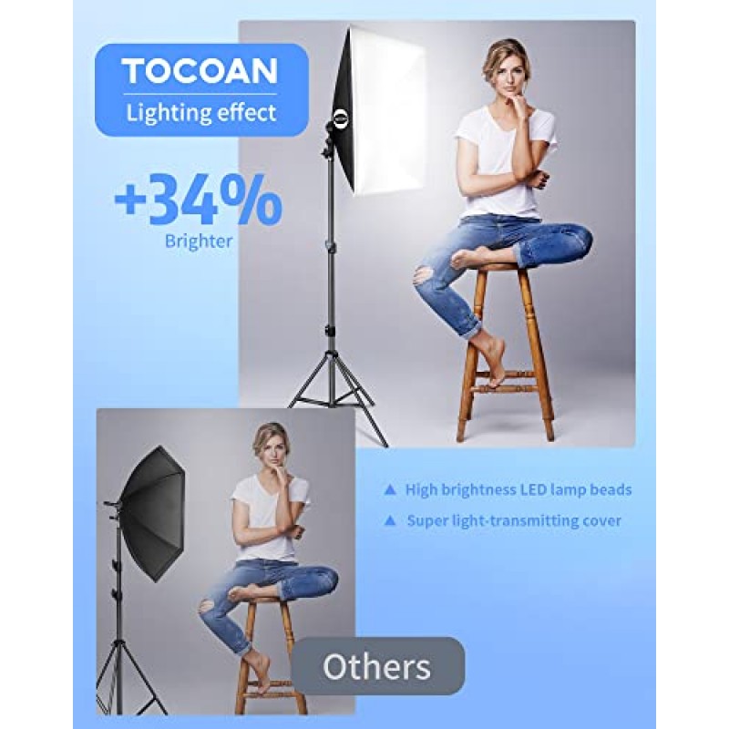 Tocoan Softbox 사진 조명 키트, 27 x 20인치 사진 스튜디오 장비 및 40W 8000K LED 전구가 포함된 연속 조명 시스템 전문 스튜디오 조명