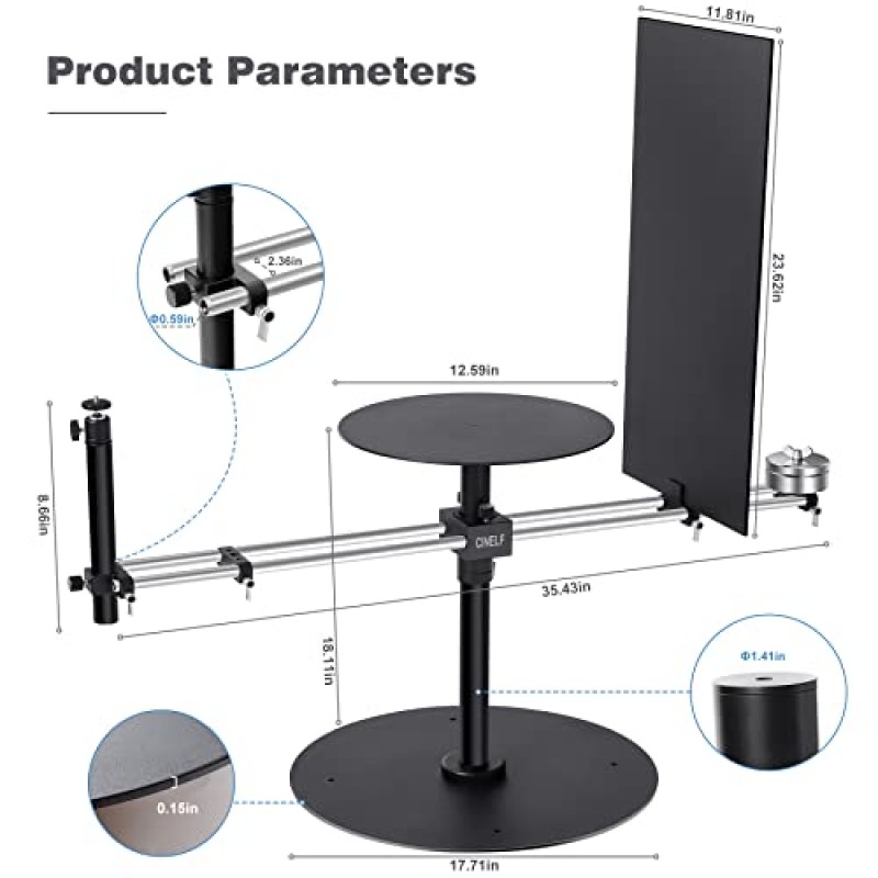 CINELF 사진 턴테이블, 스핀 테이블 플랫폼 50LB 360 포토 부스 전문 비디오 장비 제품 촬영, 사진, 비디오를 위한 전문 360도 스피너 회전 카메라 슬라이더