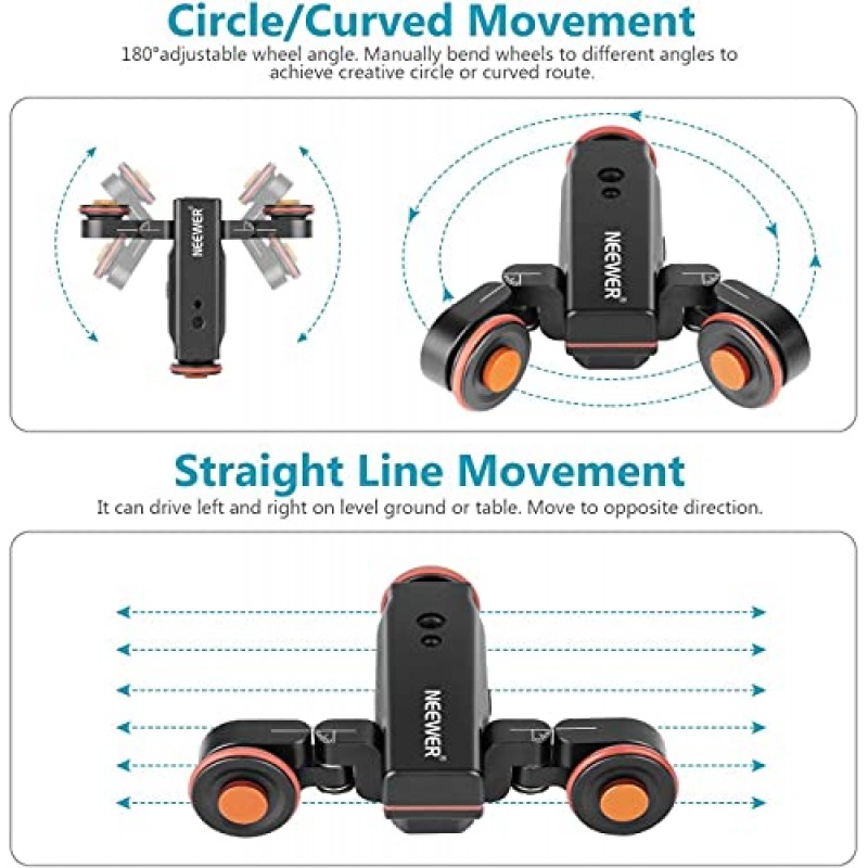 Neewer 3륜 무선 비디오 카메라 돌리, 원격 제어 기능이 있는 3단 전동 전기 트랙 레일 슬라이더 돌리 자동차, DSLR 카메라, 캠코더, Gopro, iPhone 및 Android 스마트폰과 호환 가능