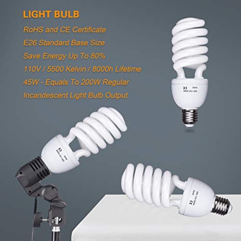 700W CFL 5500K 전구가 포함된 EMART 우산 사진 조명 키트, 인물 스튜디오 비디오 녹화, 촬영, 팟캐스트용 부드러운 빛 연속 반사 우산 조명 사진 키트