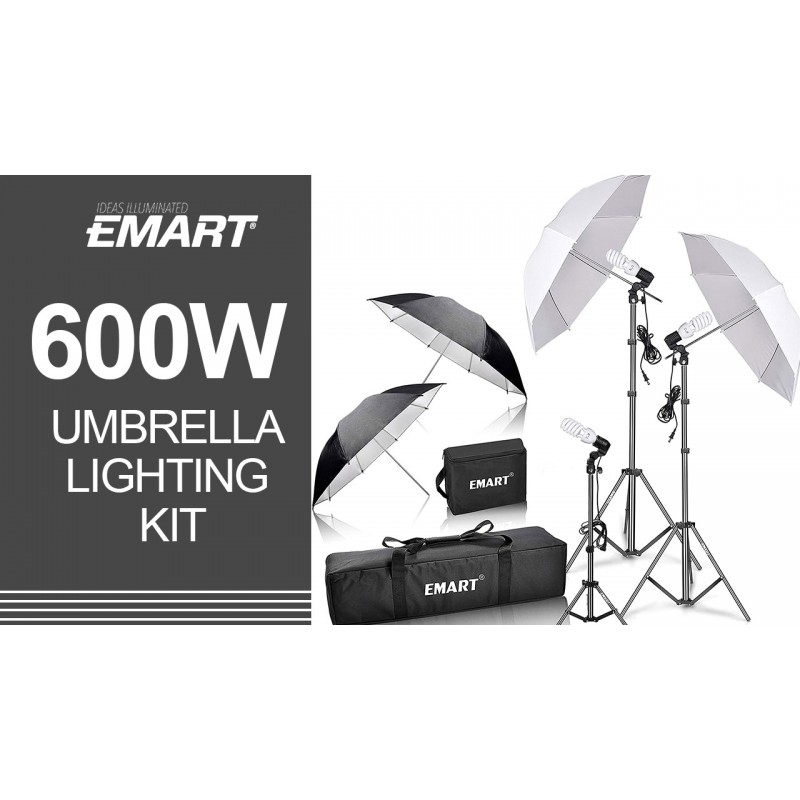 700W CFL 5500K 전구가 포함된 EMART 우산 사진 조명 키트, 인물 스튜디오 비디오 녹화, 촬영, 팟캐스트용 부드러운 빛 연속 반사 우산 조명 사진 키트