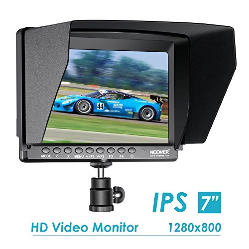 Neewer F100 7인치 카메라 필드 모니터 비디오 어시스트 슬림 IPS 1280x800 HDMI 입력 1080p, DSLR 카메라용 차양 포함, 휴대용 안정기, 필름 비디오 제작 장비(배터리 및 어댑터는 포함되지 않음)