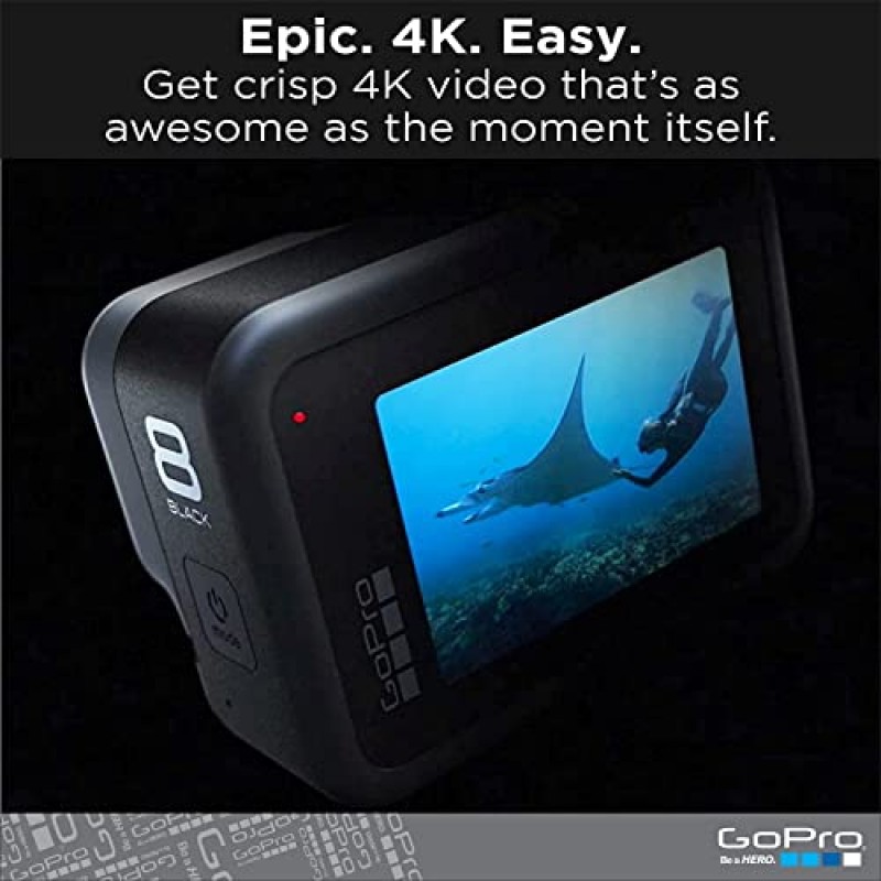 GoPro HERO8 Black + 랜야드 - 전자상거래 포장 - 터치스크린이 탑재된 방수 디지털 액션 카메라 4K HD 비디오 12MP 사진 라이브 스트리밍 안정화